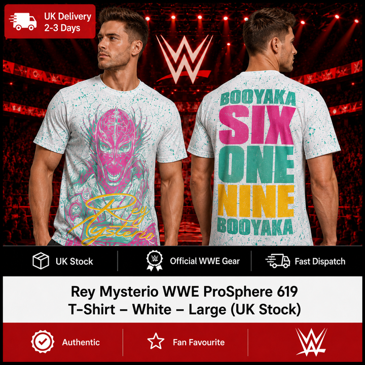 Rey Mysterio WWE ProSphere 619 T-Shirt – White – Large (UK Stock)