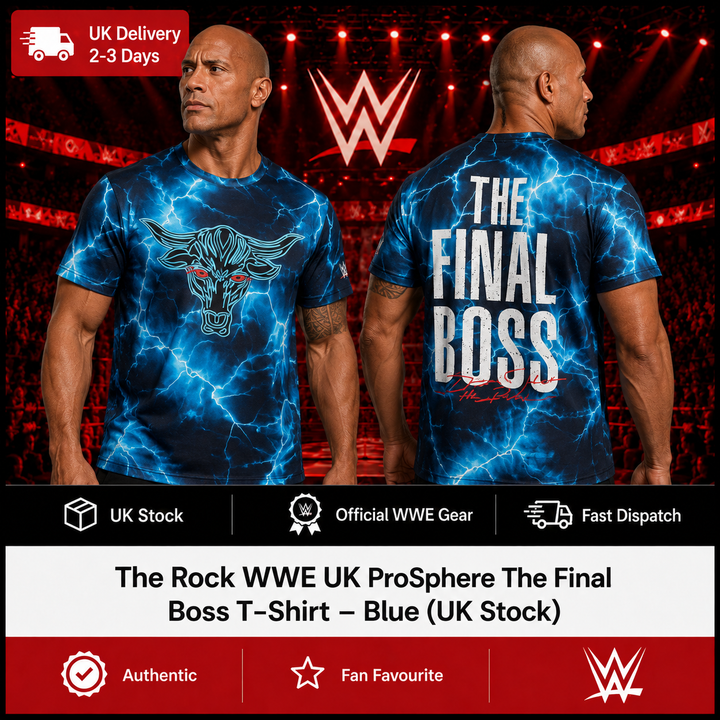 The Rock WWE UK ProSphere The Final Boss T-Shirt – Blue (UK Stock)