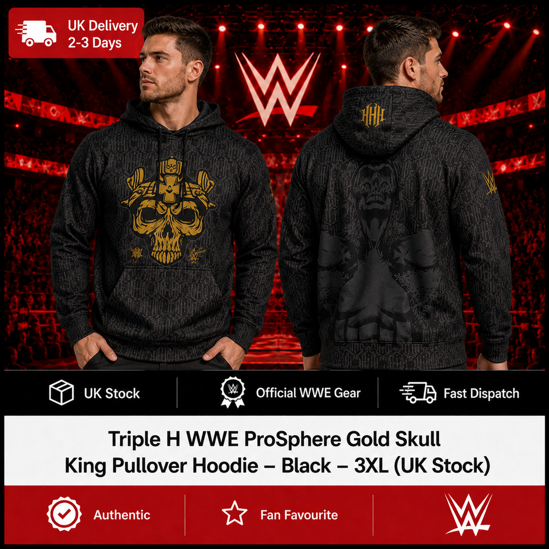 Triple H WWE ProSphere Gold Skull King Pullover Hoodie – Black – 3XL (UK Stock)