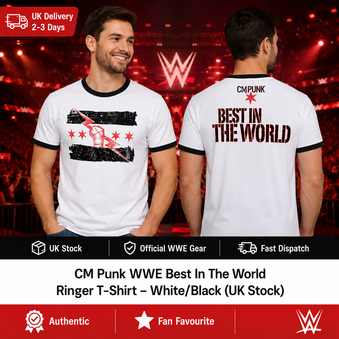 CM Punk WWE Best In The World Ringer T-Shirt – White/Black (UK Stock)