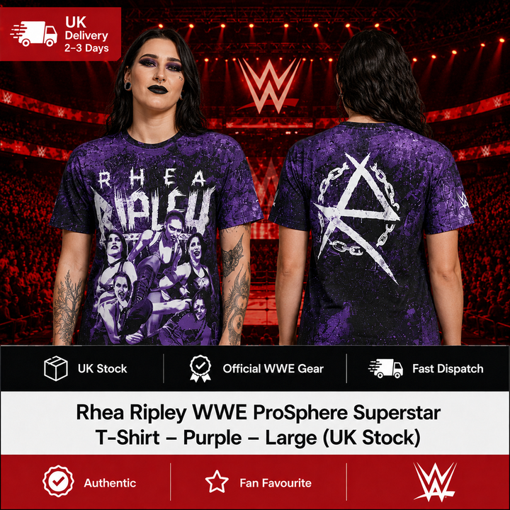 Rhea Ripley WWE ProSphere Superstar T-Shirt – Purple – Large (UK Stock)