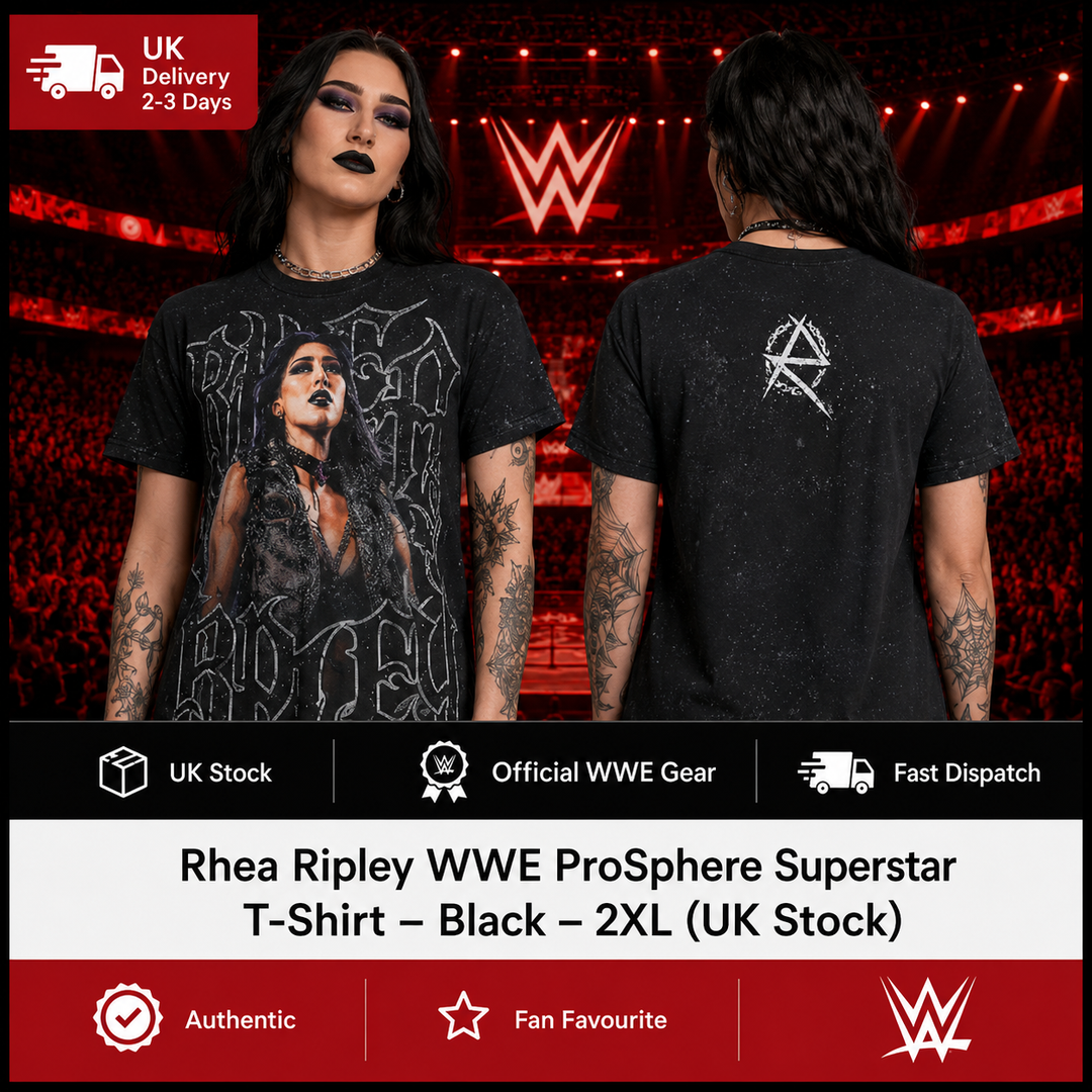 Rhea Ripley WWE ProSphere Superstar T-Shirt – Black – 2XL (UK Stock)