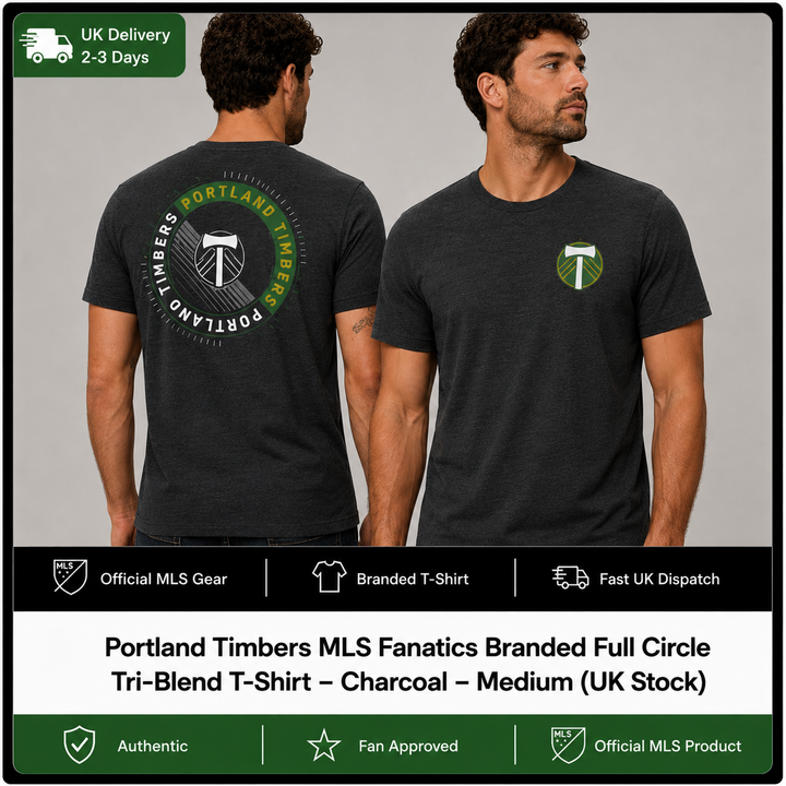 Portland Timbers MLS Fanatics Branded Full Circle Tri-Blend T-Shirt – Charcoal – Medium (UK Stock)