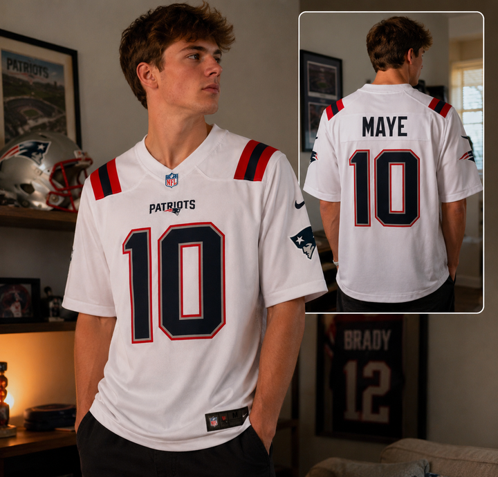New England Patriots NFL Drake Maye Nike Game Player Jersey – White (UK Stock)