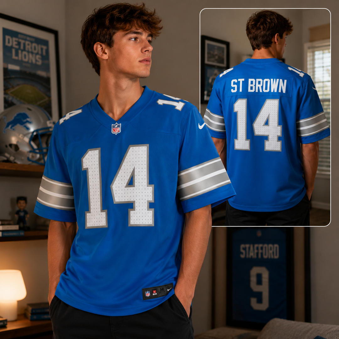 Detroit Lions NFL Amon-Ra St. Brown Nike Game Jersey – Blue – Medium (UK Stock)