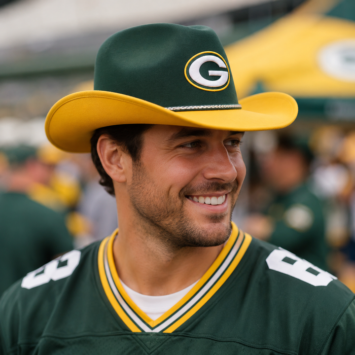 Green Bay Packers NFL Two-Tone Cowboy Hat – UK Stock