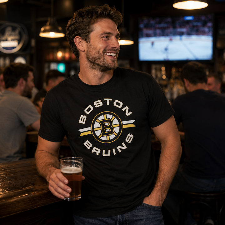 Boston Bruins NHL ’47 Assist Super Rival T-Shirt – Black – Large (UK Stock)