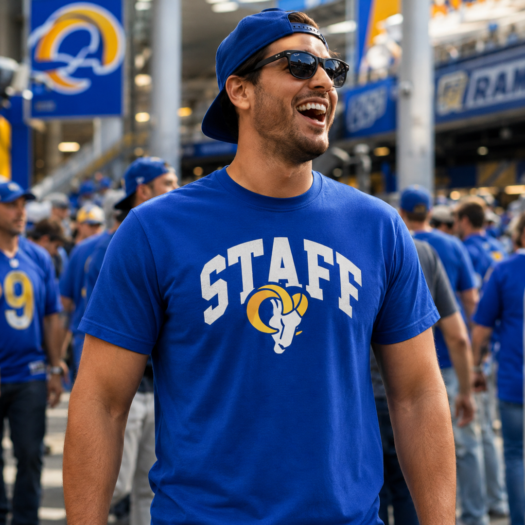 Los Angeles Rams NFL 2XL Staple Royal Logo Lockup T-Shirt (UK Stock)