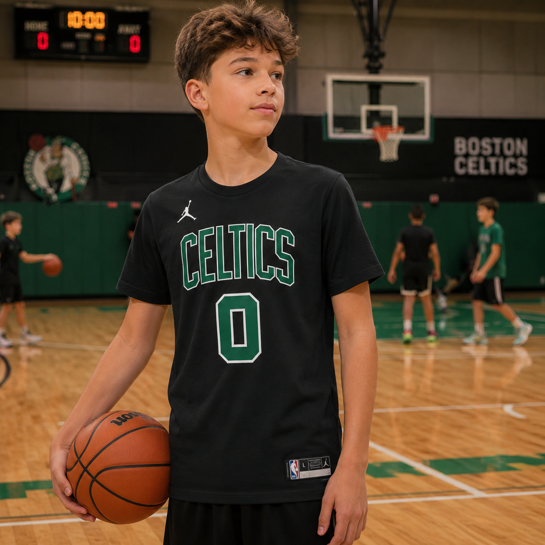 T-shirt Boston Celtics Jayson Tatum Jordan Brand Youth Statement Edition avec nom et numéro - Noir