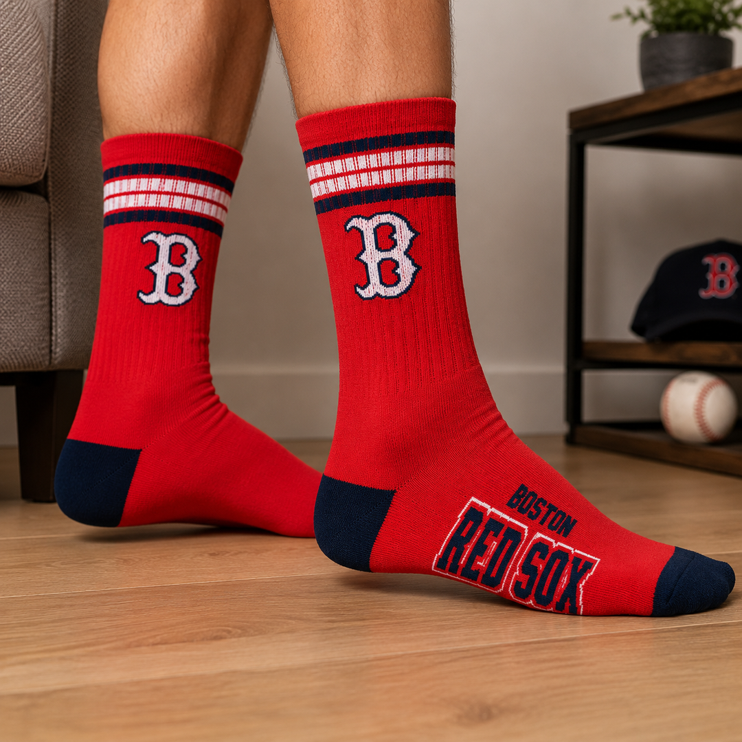 Boston Red Sox MLB Bare Feet 4-Stripe Deuce Socks – Large (UK Stock)