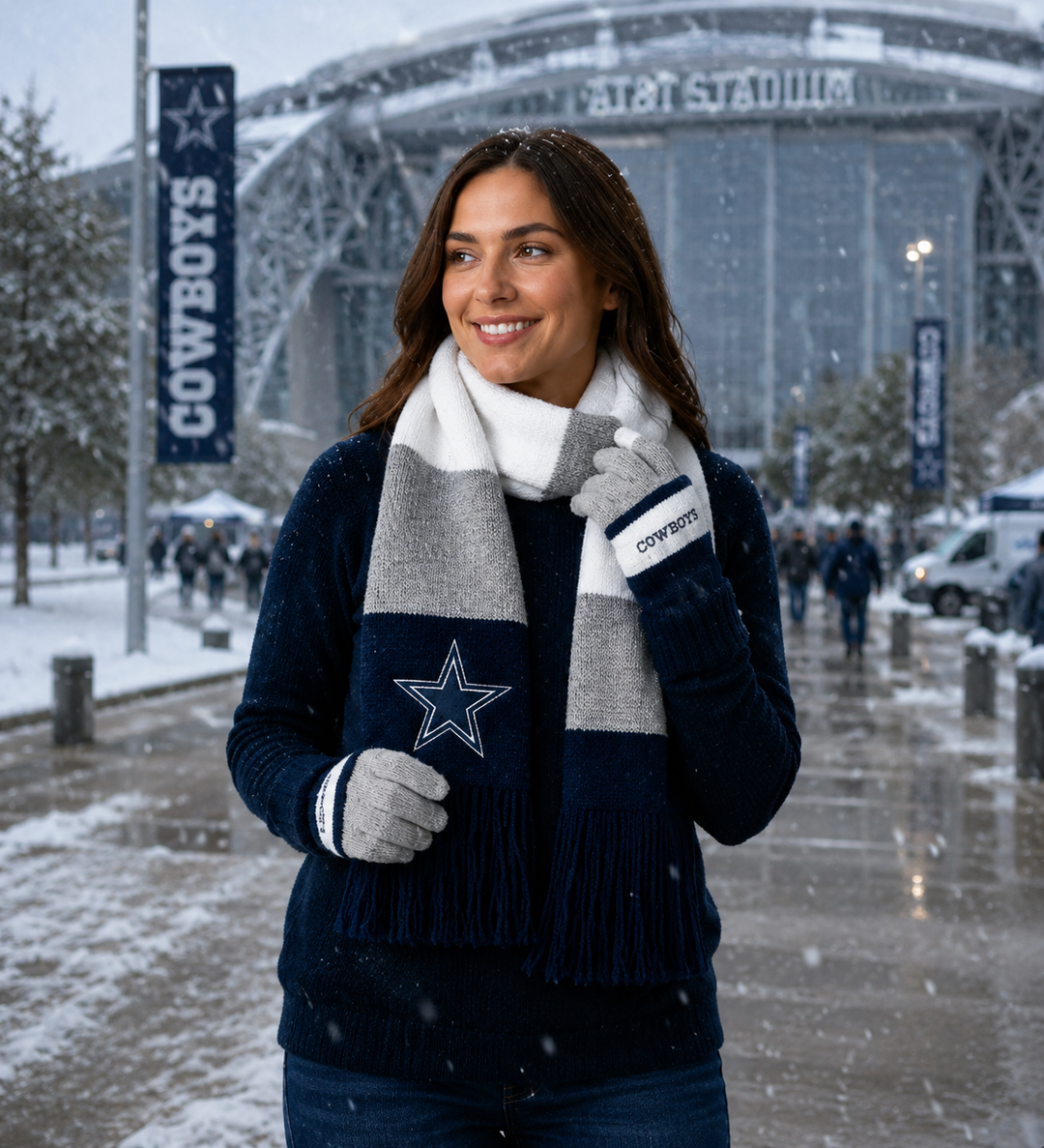 Dallas Cowboys NFL Tri-Color Scarf &amp; Glove Gift Set (UK Ready)