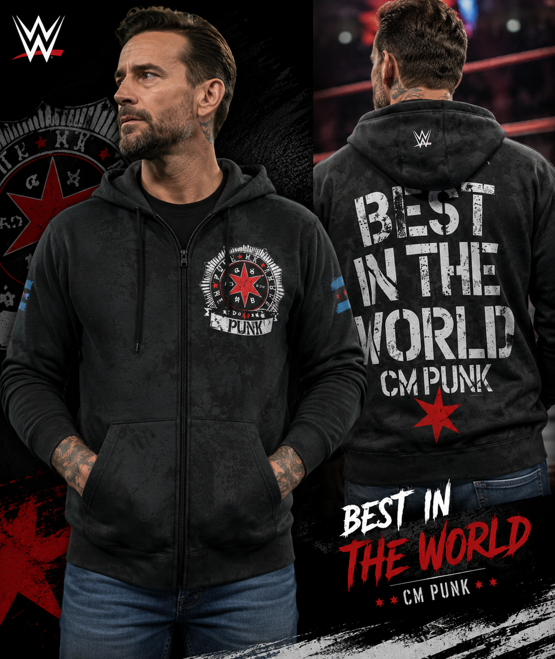 CM Punk In Punk We Trust ProSphere Full-Zip Hoodie – Black (UK Stock)
