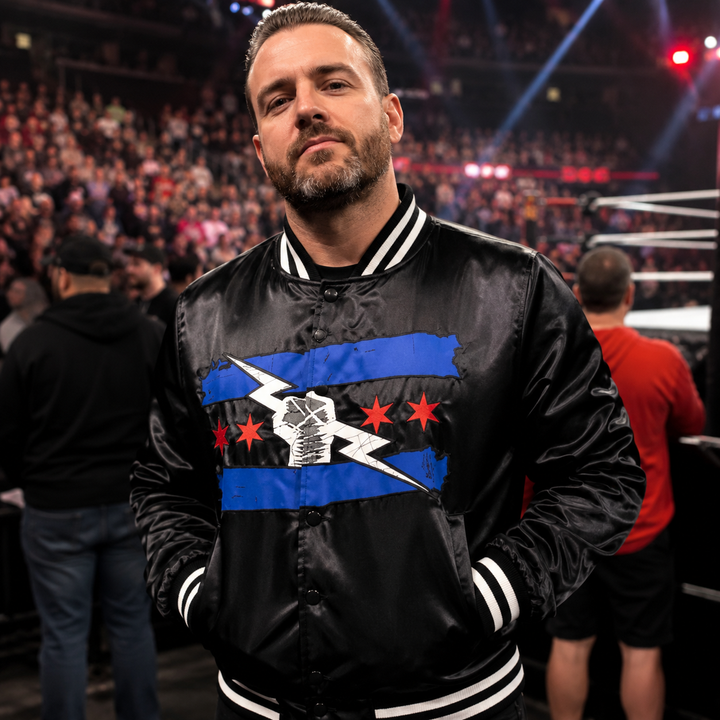 CM Punk Chicago Made - WWE Full Snap Bomber Jacket - Black (USA Sourced)