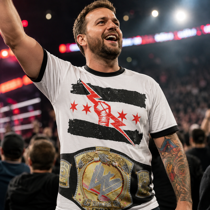 CM Punk WWE ProSphere Spinner Belt T-Shirt – White (UK Stock)