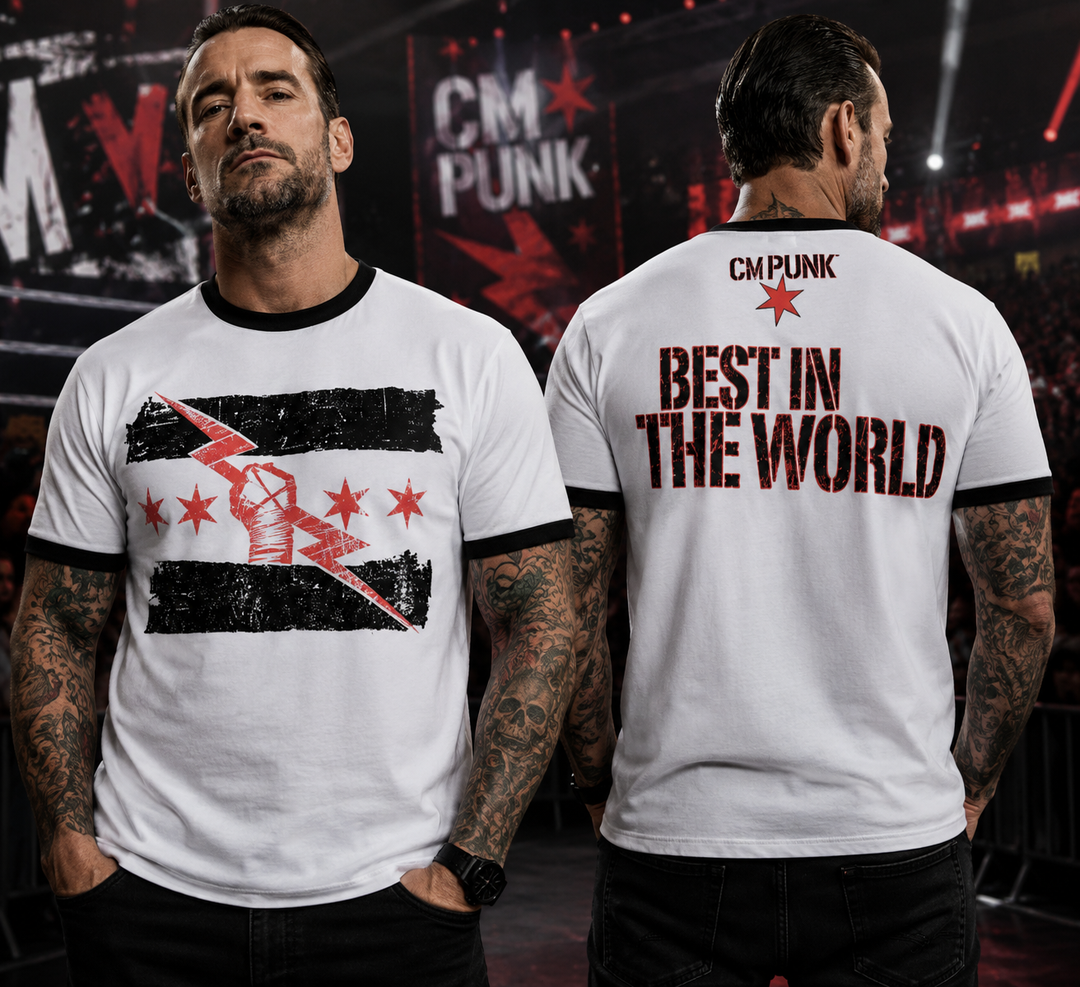 CM Punk WWE Best In The World Ringer T-Shirt – White/Black (UK Stock)