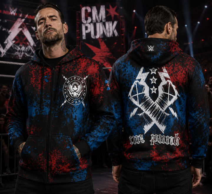 CM Punk WWE ProSphere Straight Edge Hardcore Champion Full-Zip Hoodie – Black – Medium (UK Stock)
