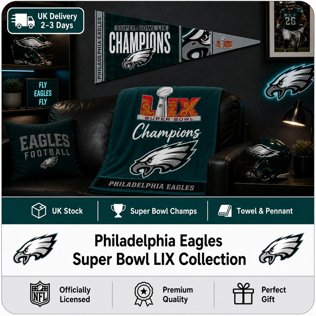 Philadelphia Eagles NFL Super Bowl LIX Collection (UK Stock) - UKASSNI