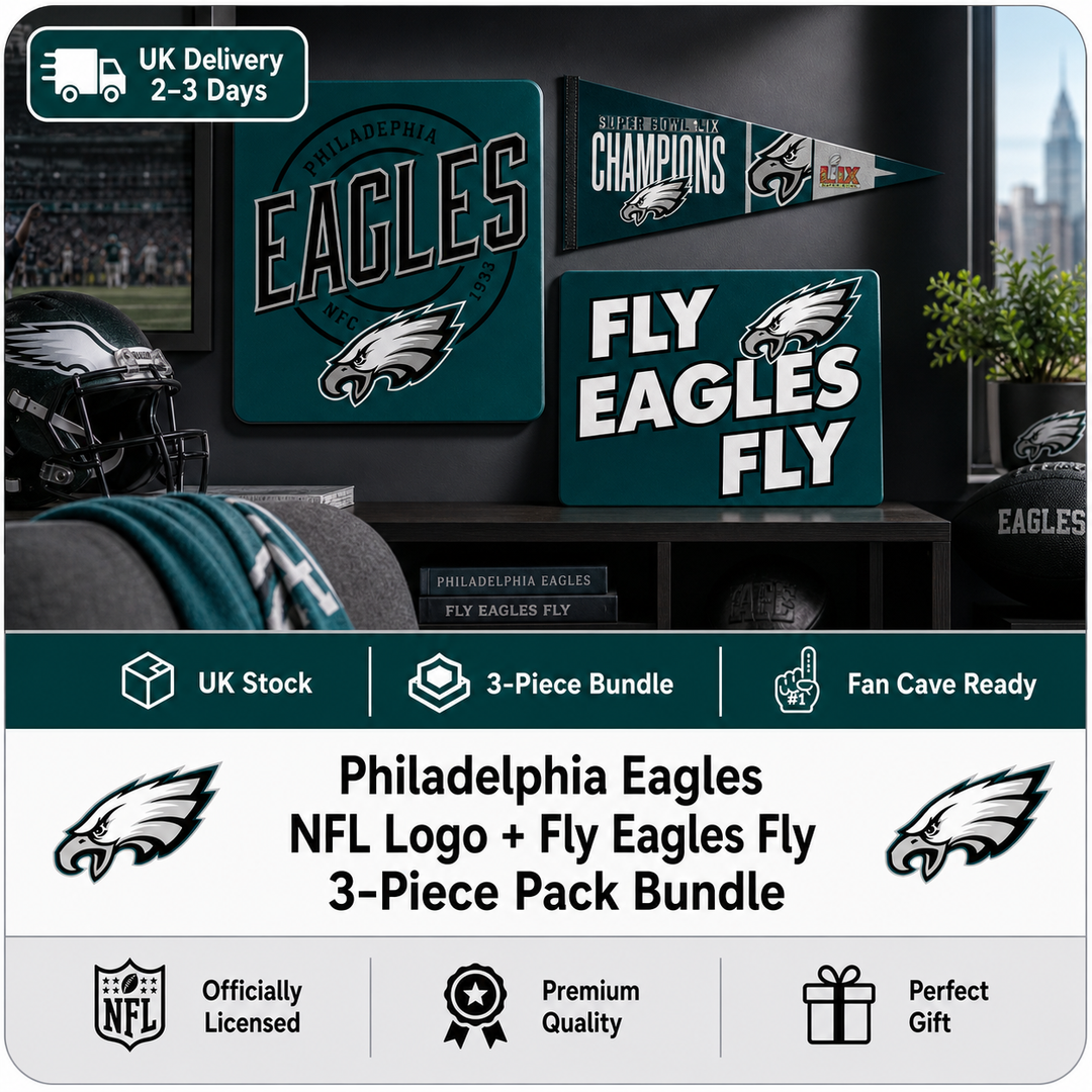 Philadelphia Eagles NFL Logo + “Fly Eagles Fly” 3-Piece Pack Bundle – (UK Stock) - UKASSNI