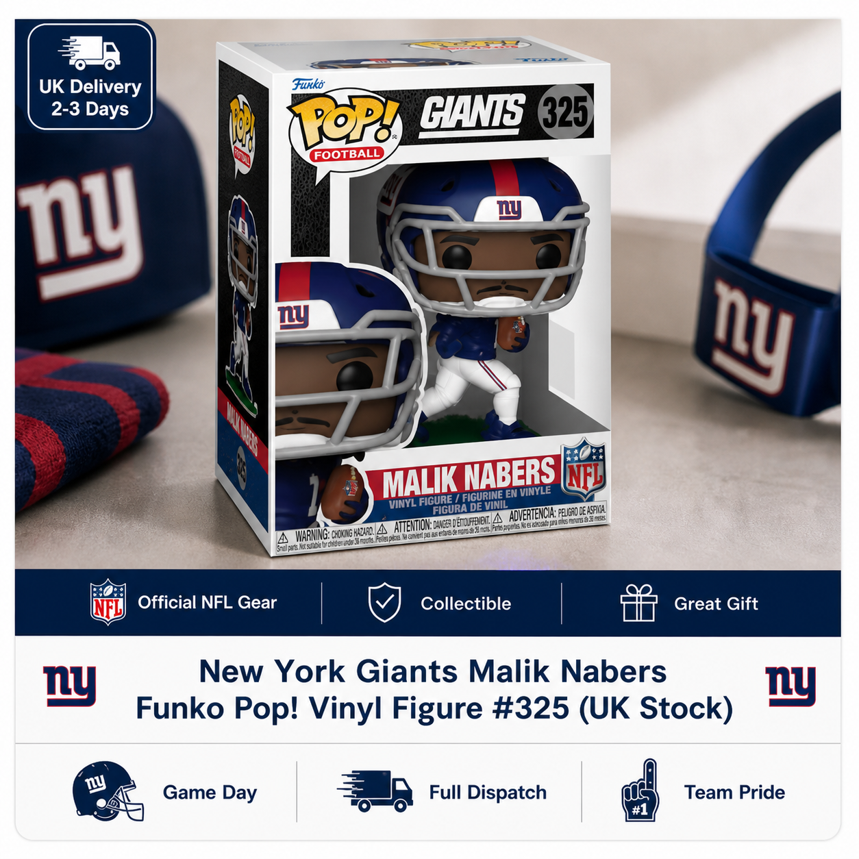 New York Giants NFL Malik Nabers Funko Pop! Vinyl Figure #325 (UK Stock) - UKASSNI