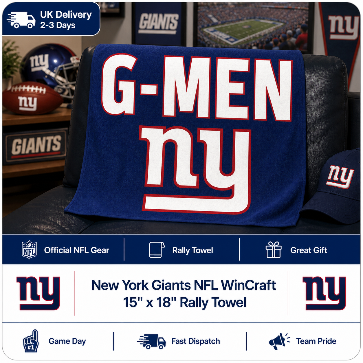 New York Giants NFL Wincraft 15" x 18" Rally Towel (UK Stock) - UKASSNI