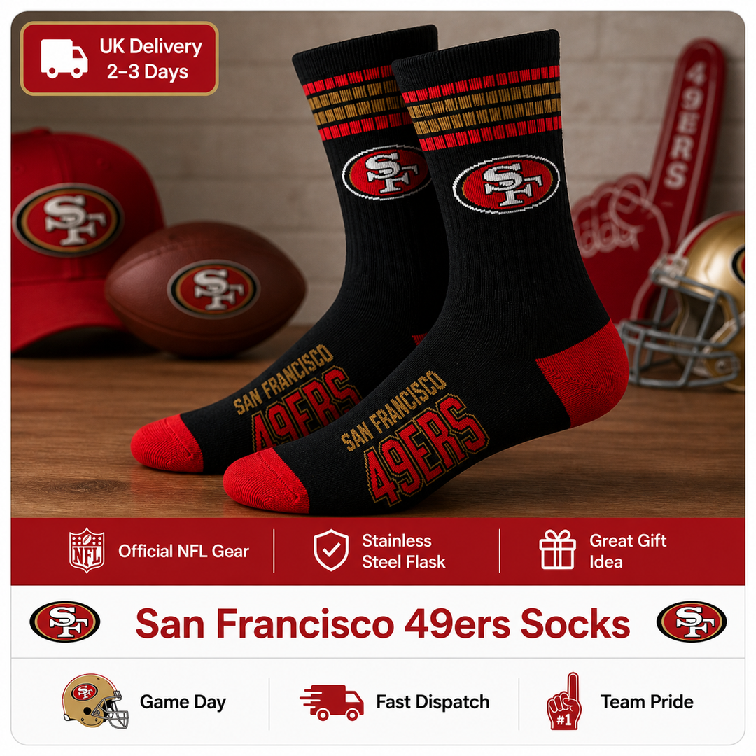 San Francisco 49ers NFL Bare Feet 4-Stripe Deuce Socks – Large (UK Stock) - UKASSNI