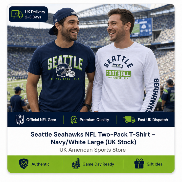 Seattle Seahawks NFL Two-Pack T-Shirt – Navy/White Large (UK Stock)