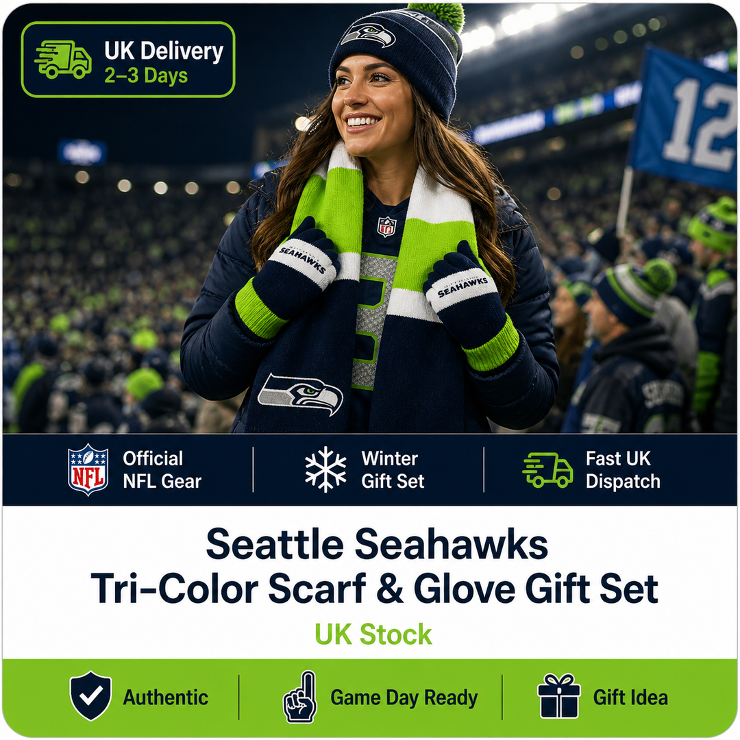 Seattle Seahawks Tri-Color Scarf &amp; Glove Gift Set (UK Stock)