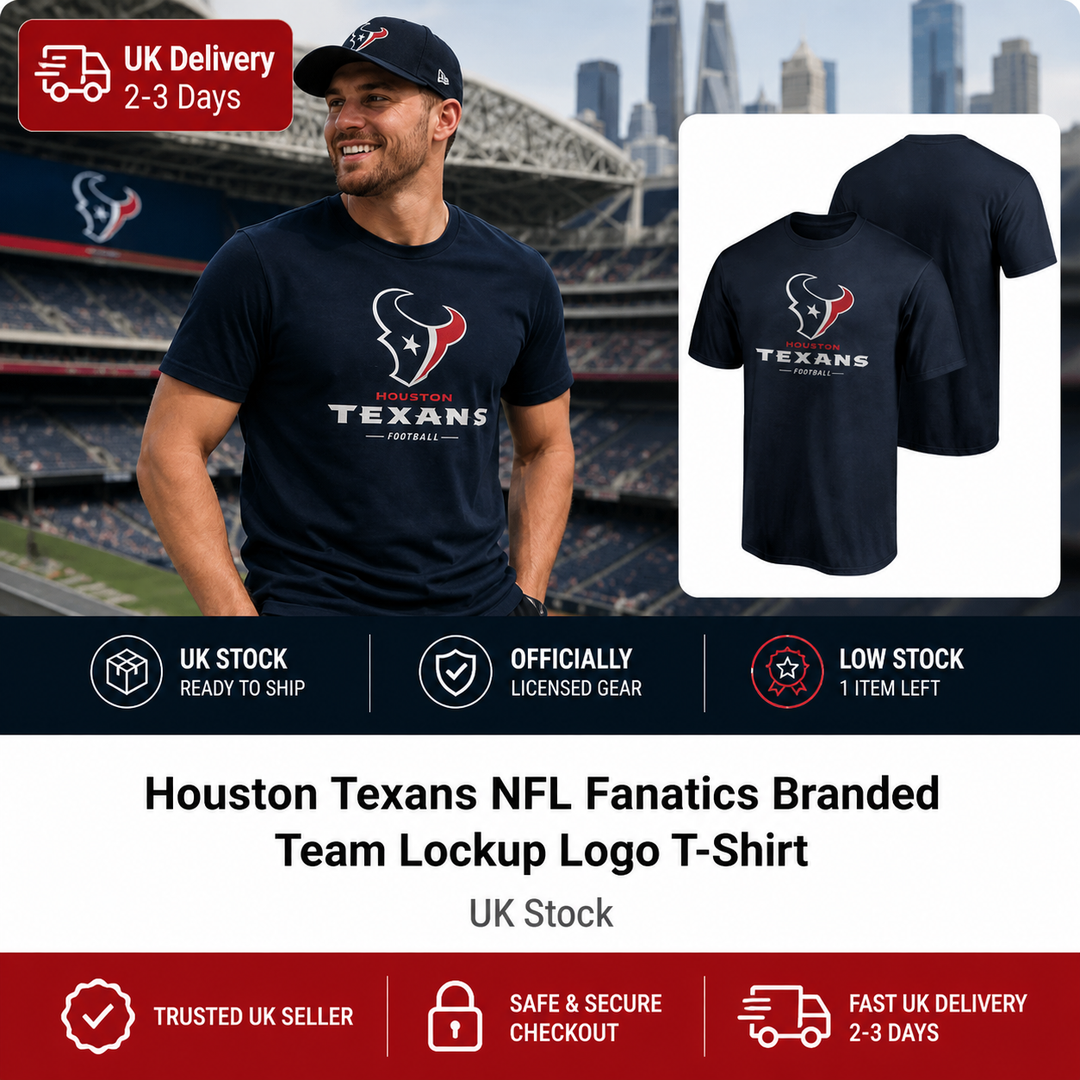 Houston Texans NFL Fanatics Branded Team Lockup Logo T‑Shirt – Navy (UK Stock)