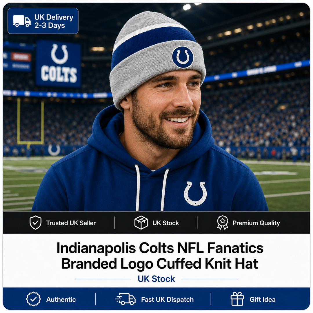 Indianapolis Colts NFL Fanatics Branded Logo Cuffed Knit Hat – Heather Gray (UK Stock)