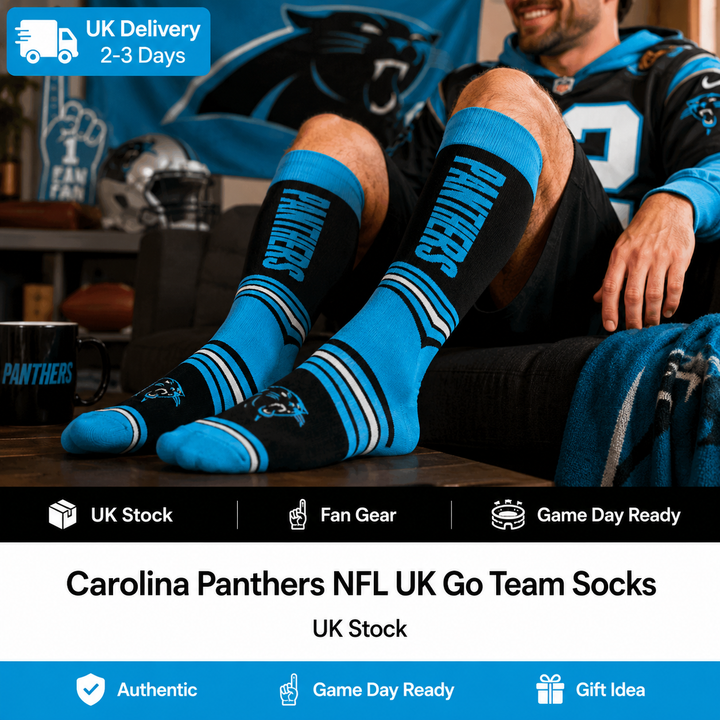 Carolina Panthers NFL UK Go Team Socks – One Size Fits Most (UK Stock)