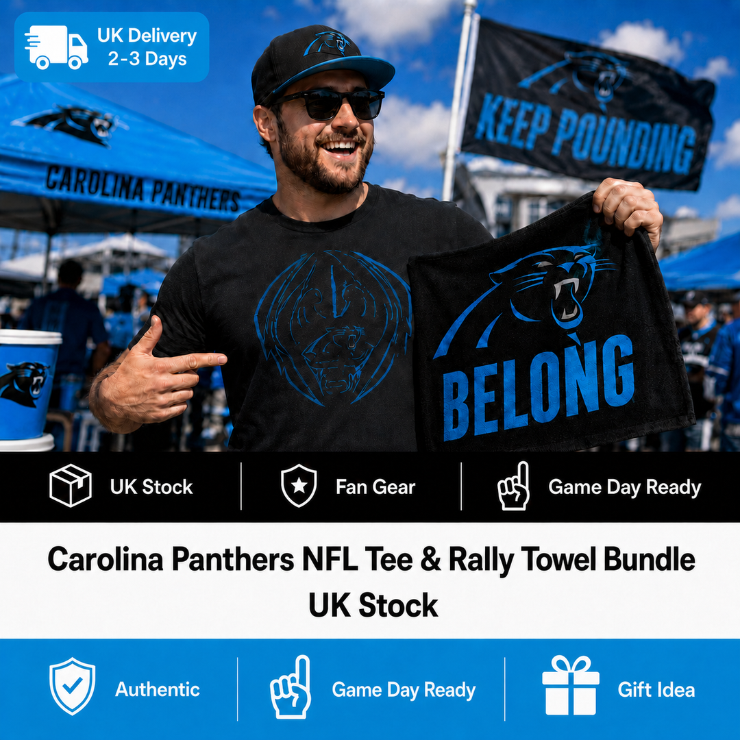 Carolina Panthers NFL Tee &amp; Rally Towel Bundle – Large (UK Stock)