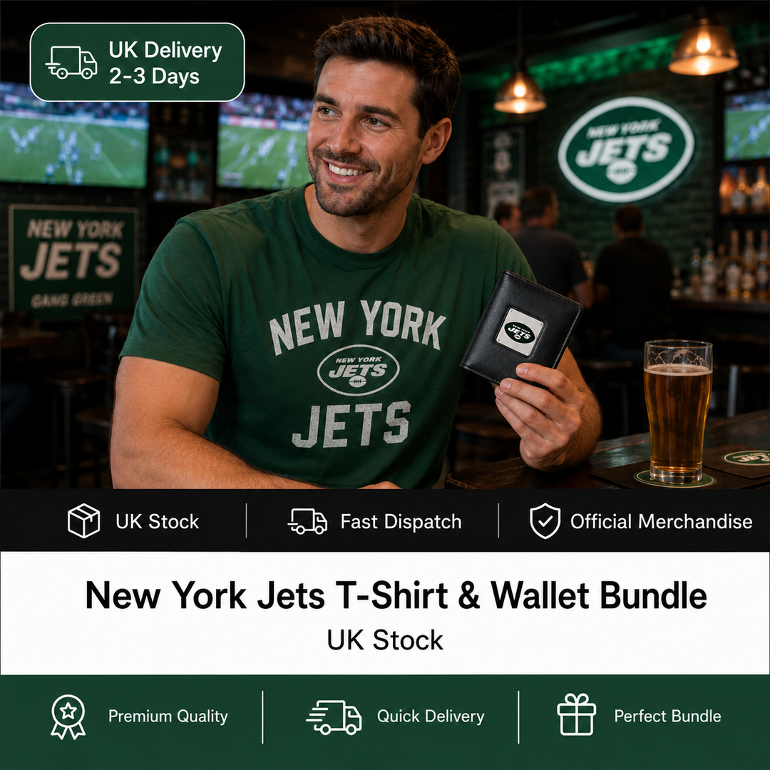 New York Jets NFL T-Shirt &amp; Wallet Bundle – Green/Black – Medium (UK Stock)