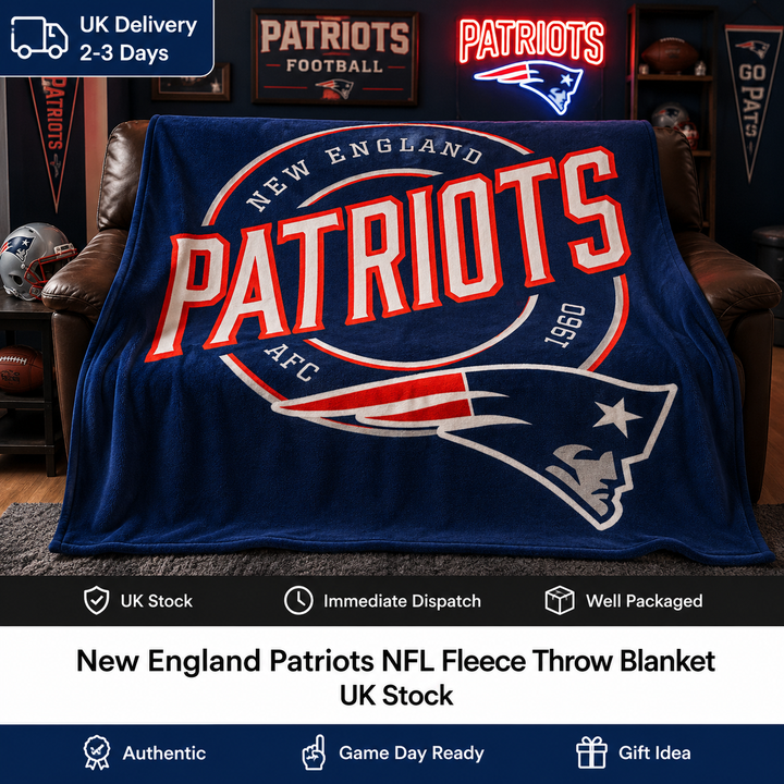 New England Patriots NFL 50″ × 60″ Unisex Fleece Throw Blanket – (UK Stock)