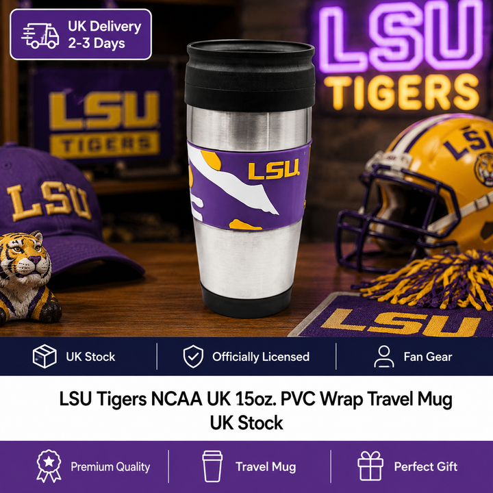 LSU Tigers NCAA UK 15oz. PVC Wrap Travel Mug (UK Stock)