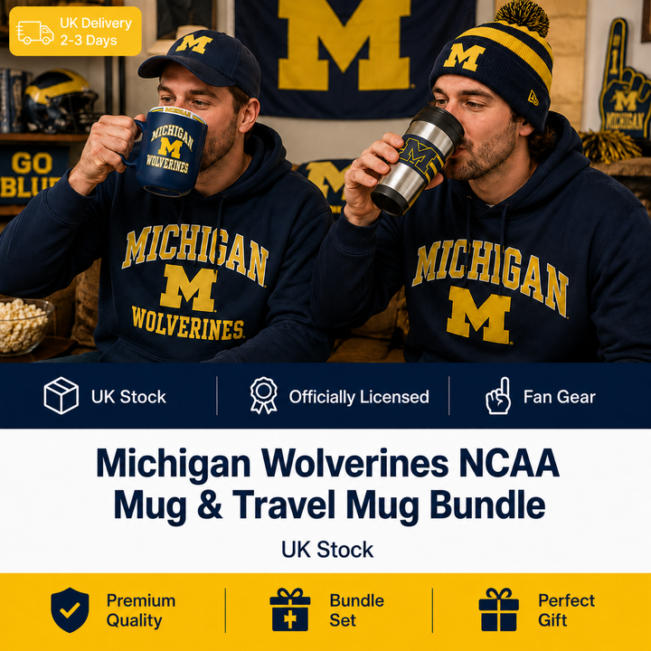 Michigan Wolverines NCAA Mug &amp; Travel Mug Bundle – (UK Stock)