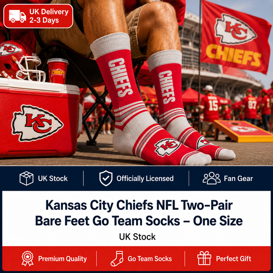 Kansas City Chiefs NFL Two-Pair Bare Feet Go Team Socks – One Size (UK Stock)