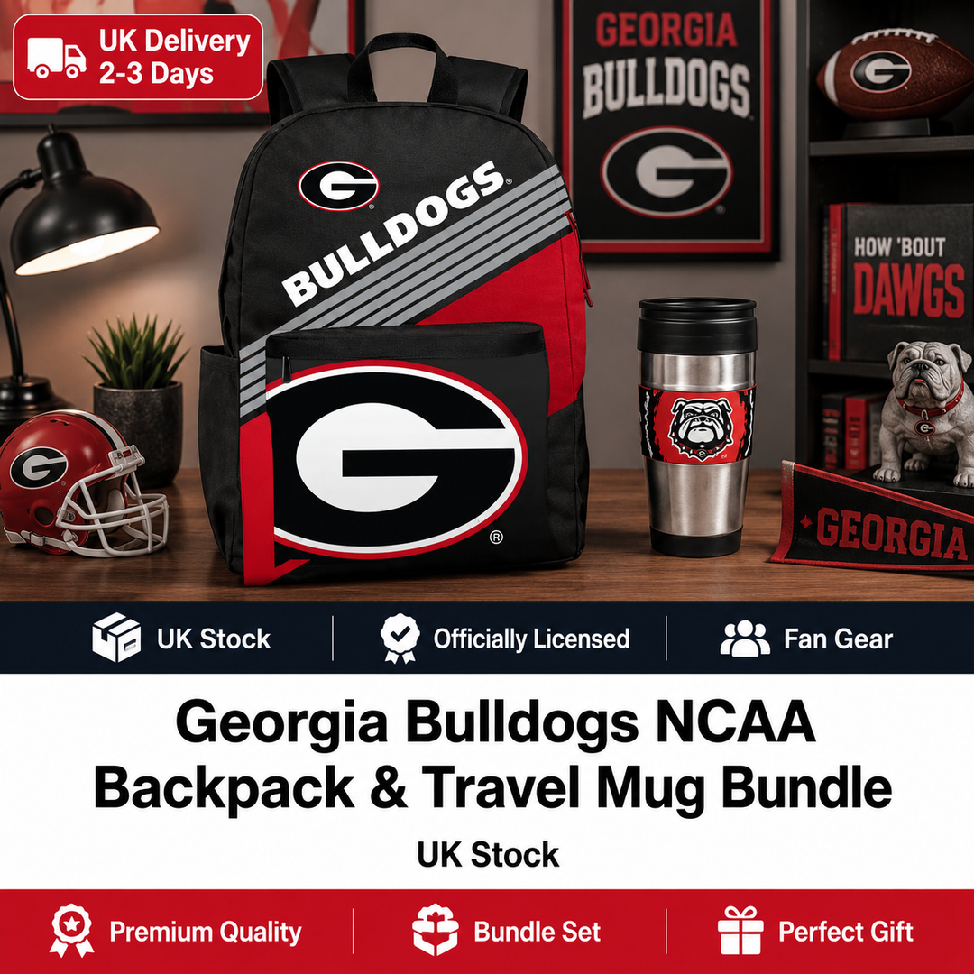 Georgia Bulldogs NCAA Backpack &amp; Travel Mug Bundle – (UK Stock)