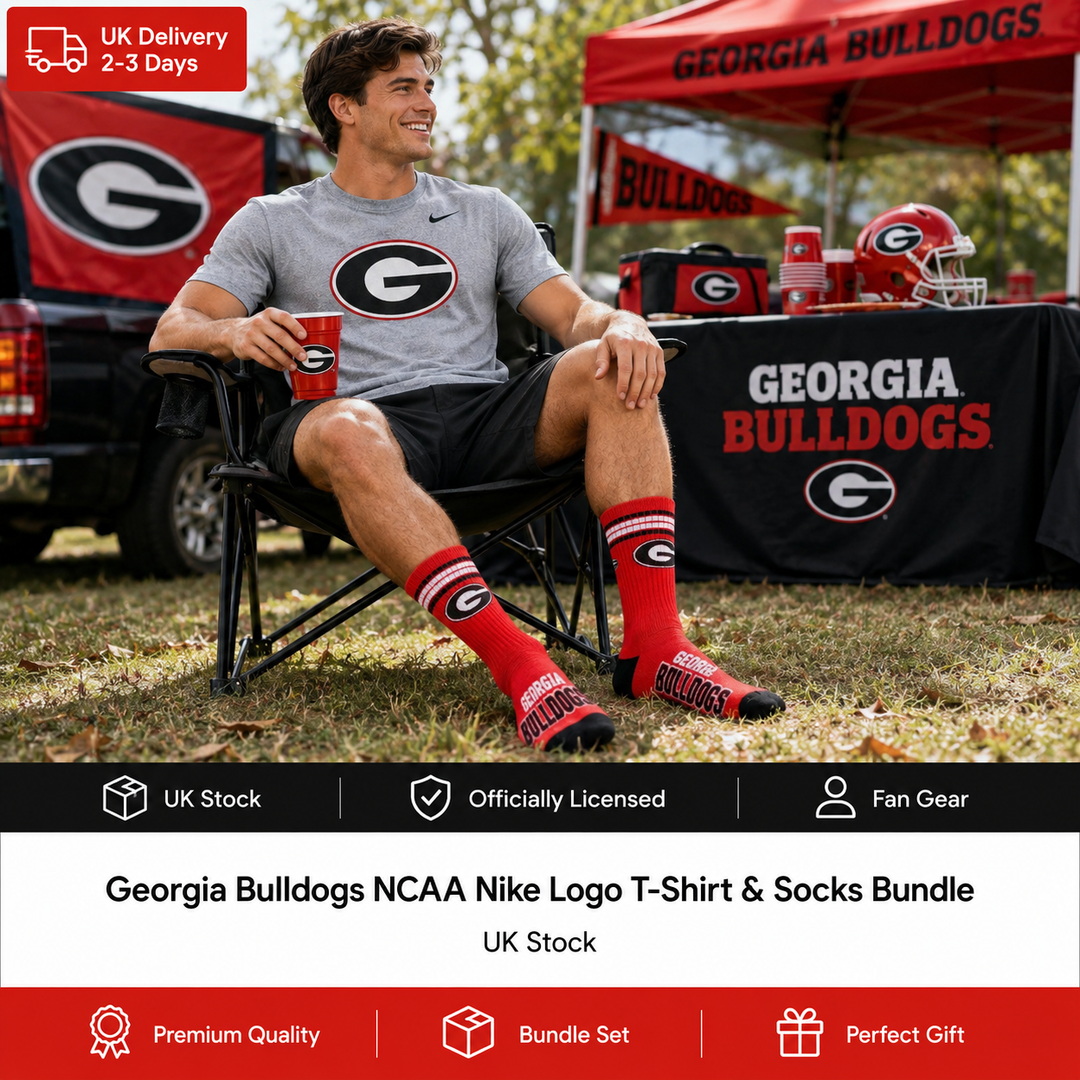 Georgia Bulldogs NCAA Nike Logo T-Shirt &amp; Socks Bundle – (UK Stock)