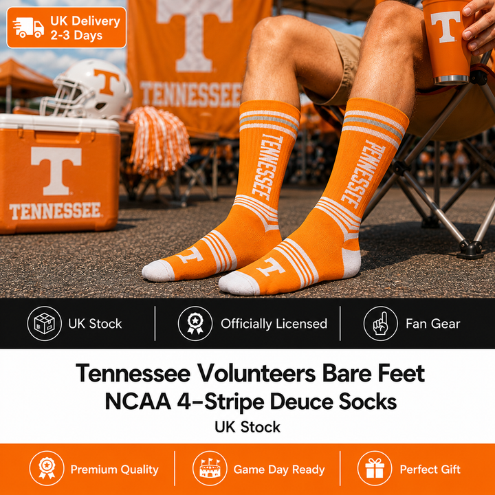 Tennessee Volunteers Bare Feet NCAA 4-Stripe Deuce Socks – Large (UK Stock)