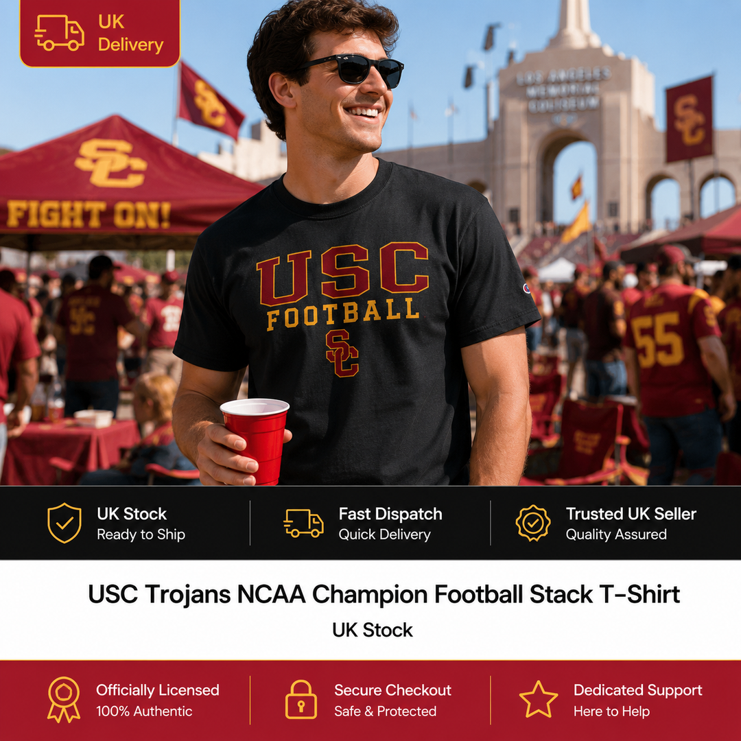 USC Trojans NCAA Champion Football Stack T-Shirt – Black – XL (UK Stock)