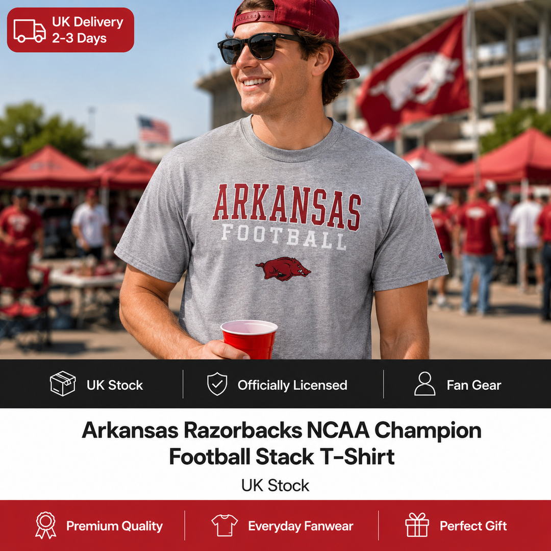 Arkansas Razorbacks NCAA Champion Football Stack T-Shirt – Heather Gray – XL (UK Stock)