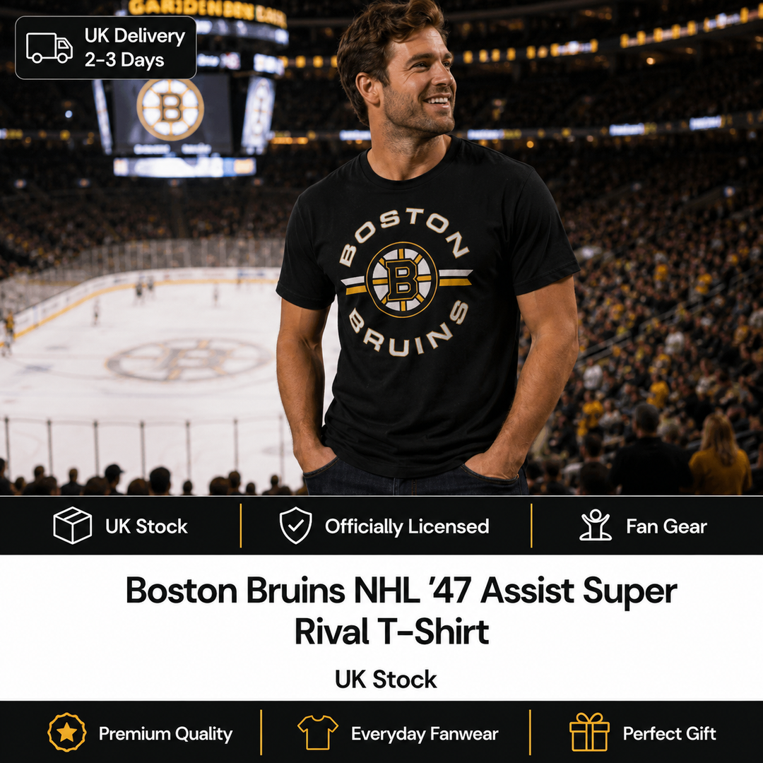 Boston Bruins NHL ’47 Assist Super Rival T-Shirt – Black – Large (UK Stock)