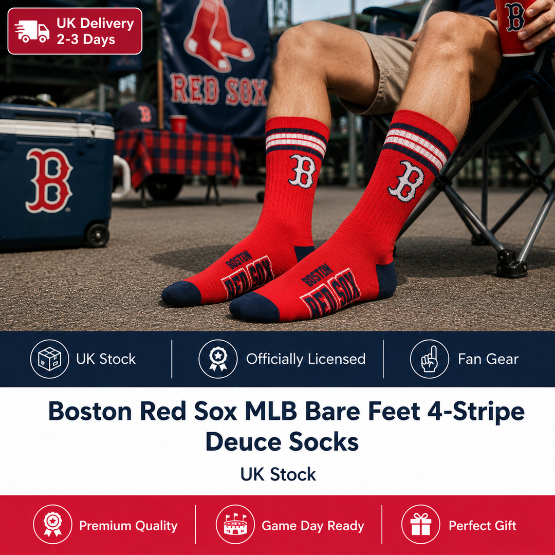 Boston Red Sox MLB Bare Feet 4-Stripe Deuce Socks – Large (UK Stock)