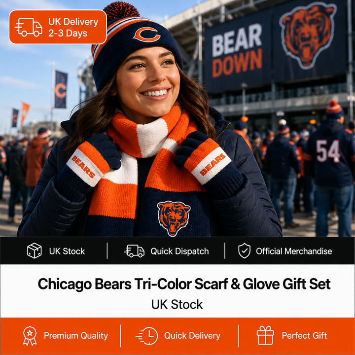Chicago Bears Tri-Color Scarf &amp; Glove Gift Set (UK Stock)