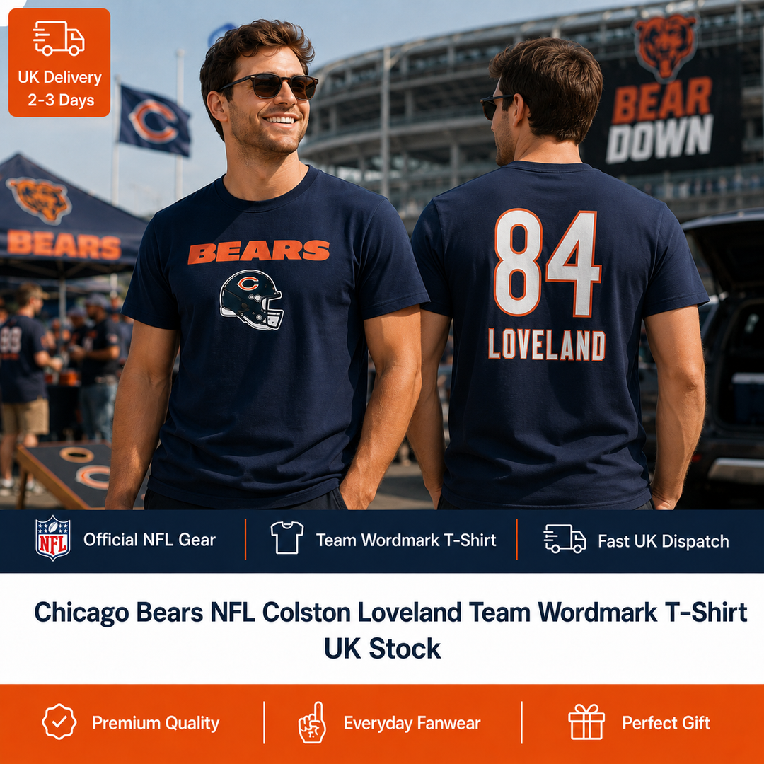 Chicago Bears NFL Colston Loveland Team Wordmark T-Shirt – Navy (UK Stock)