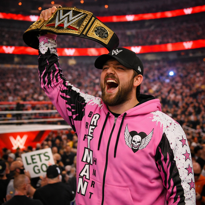 Bret Hart - WWE ProSphere Hitman Flames Full-Zip Hoodie – Pink (USA Sourced)