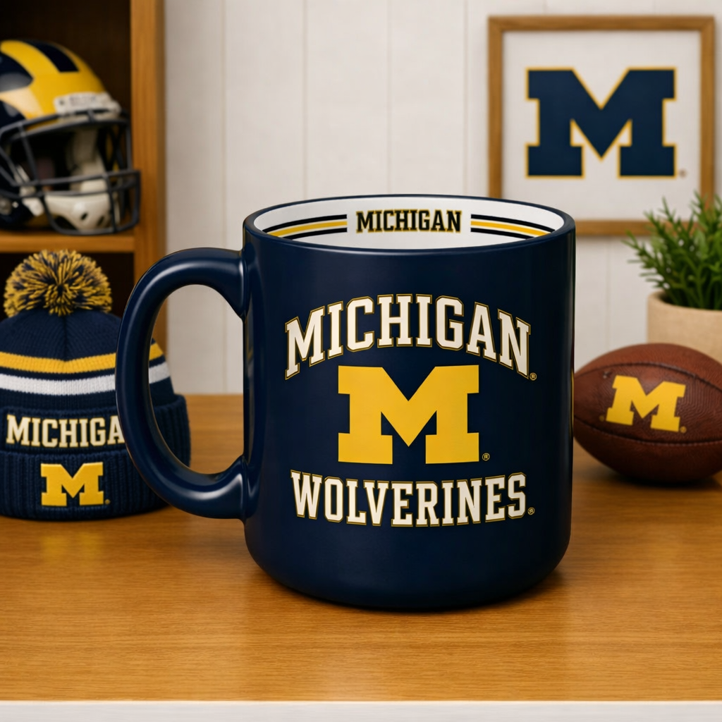 Michigan Wolverines NCAA UK 15oz. Stripe Mug (UK Stock)