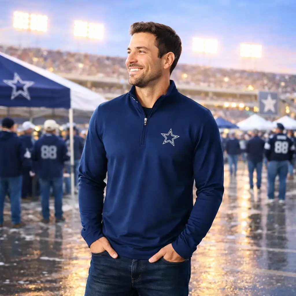 Dallas Cowboys Sign – NFL Quarterback Quarter-Zip Top – Navy (UK Ready)