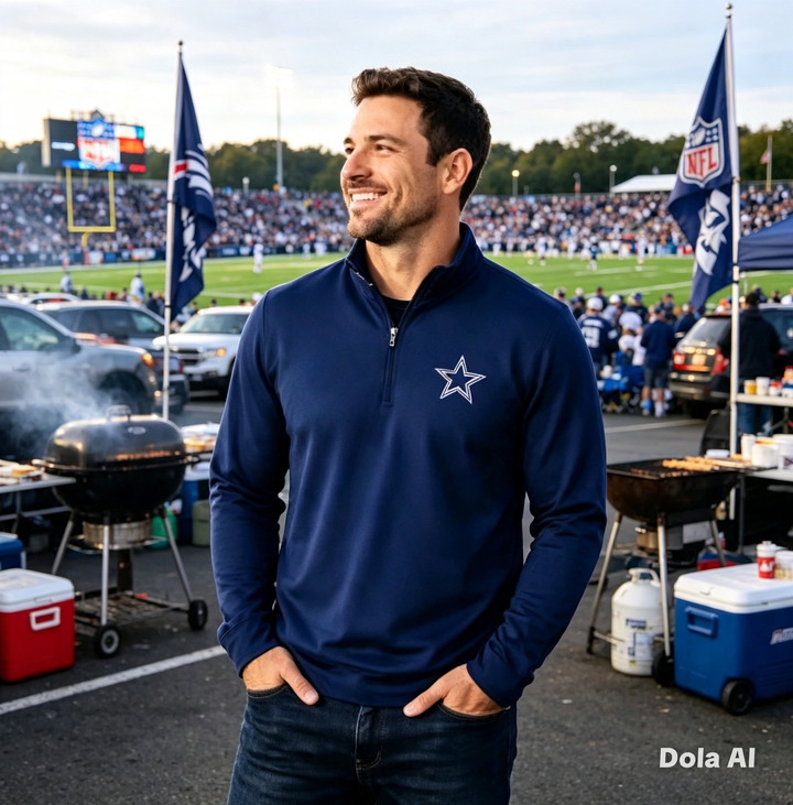 Dallas Cowboys Sign – NFL Quarterback Quarter-Zip Top – Navy (UK Ready)