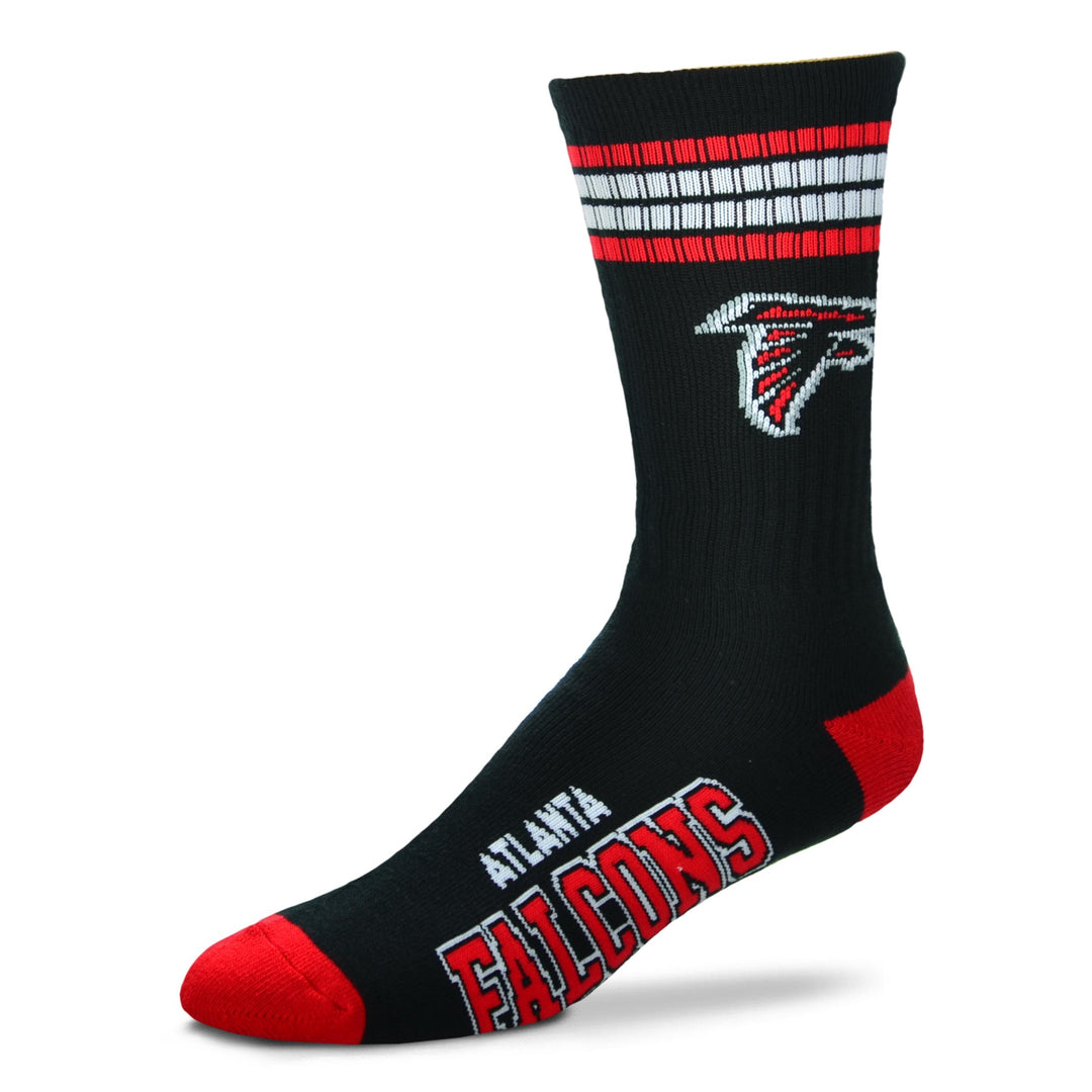Atlanta Falcons 4 Stripe Deuce Socks - Large - For Bare Feet - Men’s 9-13, Women’s 10-12 - Acrylic/Nylon/Spandex - Official NFL Merchandise - UKASSNI